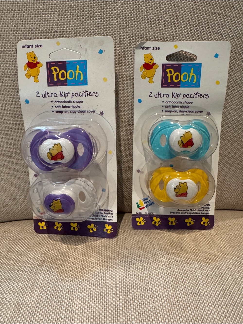 Winnie the Pooh 2-Pack Pacifiers - Purple, Teal & Yellow vintage 1995